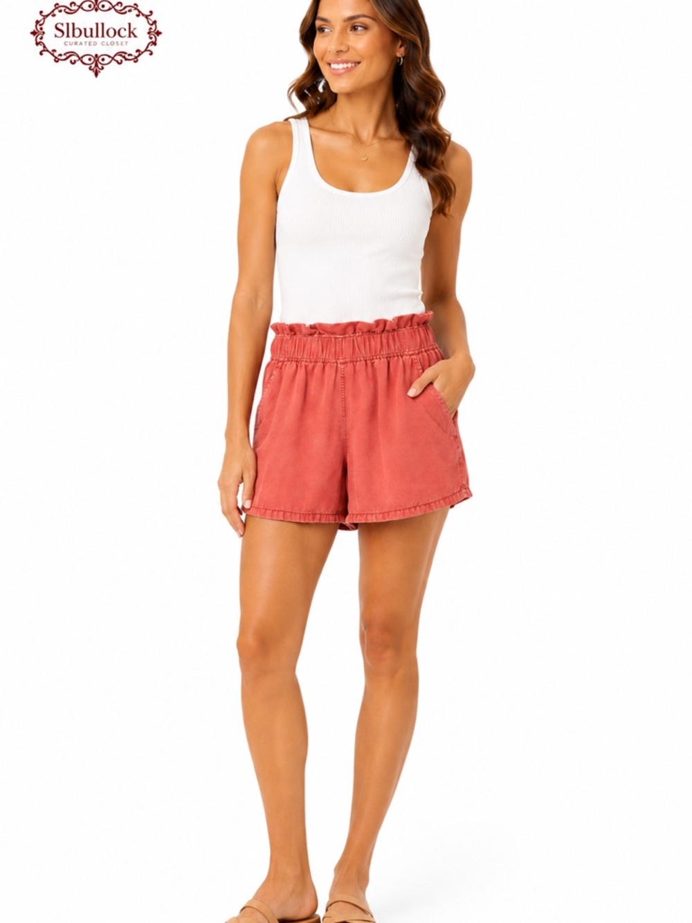 🔥 Thread Supply Tencel Paperbag Waist Shorts Sz Small Coral Pink Pull-On Pockets